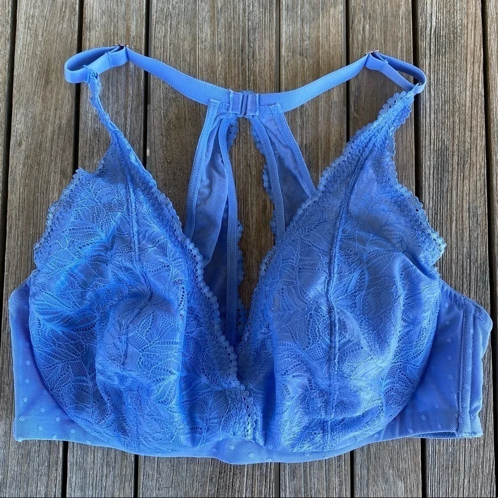 INC International Concepts Blue Lace Bralette Size XL Swiss Dot Bones